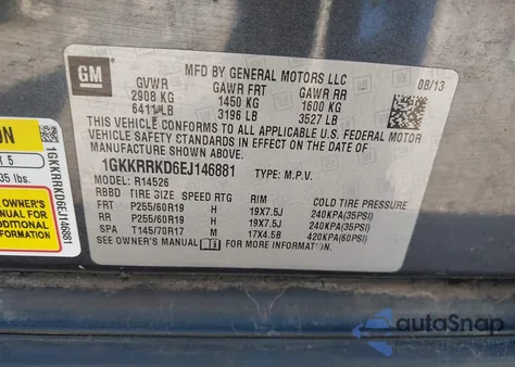 2014 GMC Acadia Slt-1 from USA, damaged, VIN 1GKKRRKD6EJ146881